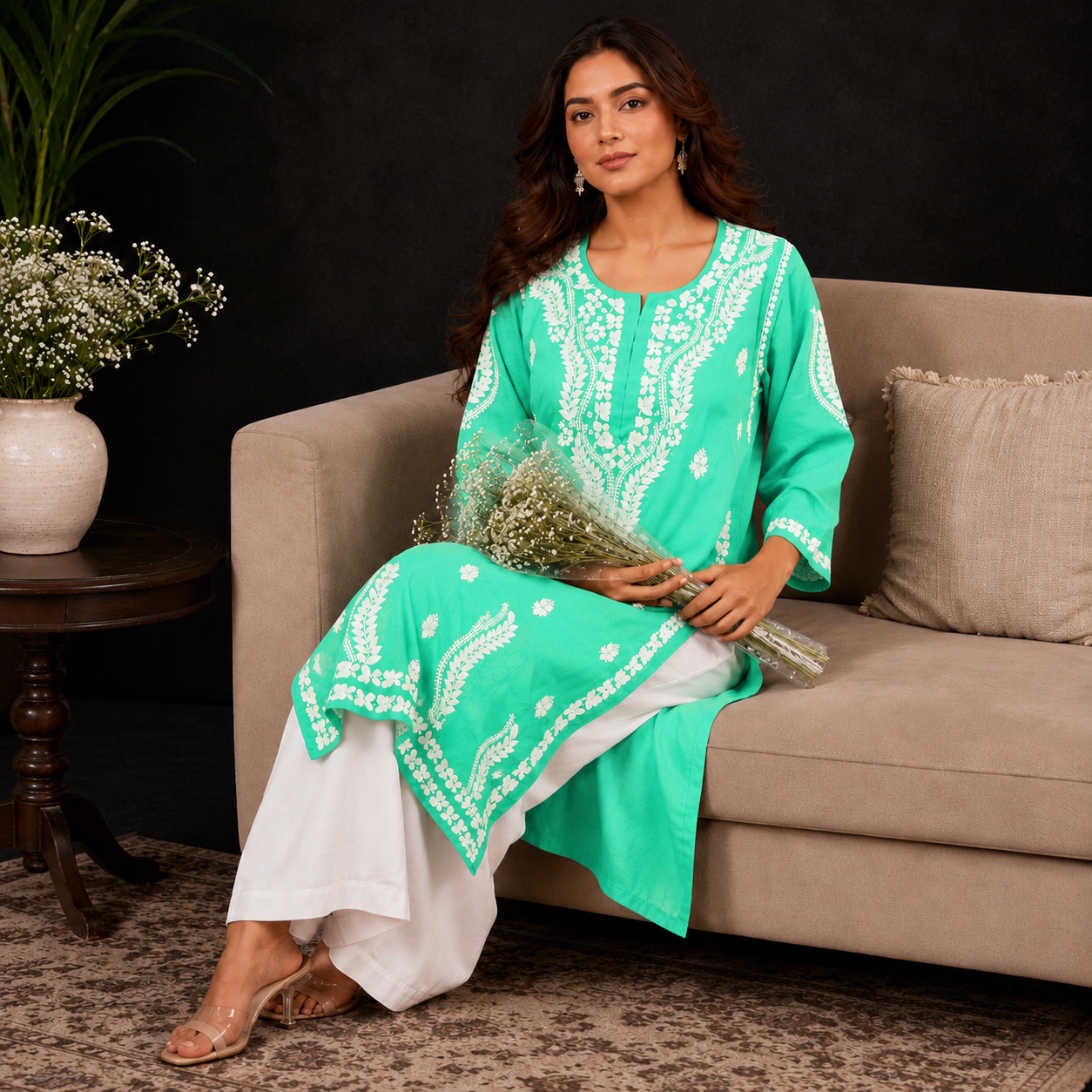 Hand-Embroidered Modal Kurta