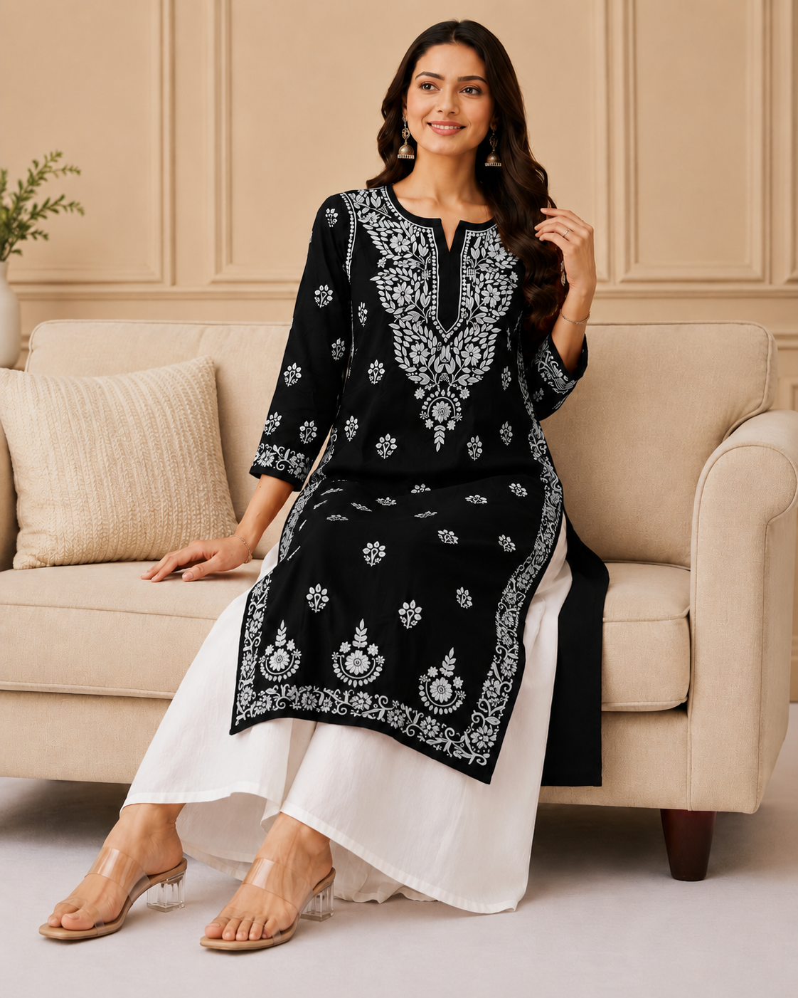 Hand-Embroidered Modal Kurta