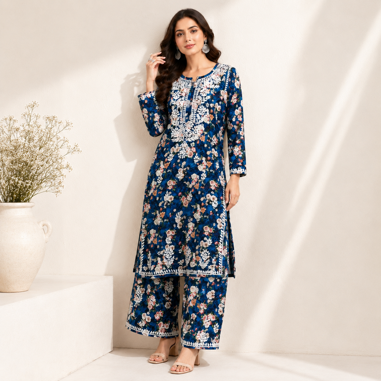 Floral Chikankari Pant Set
