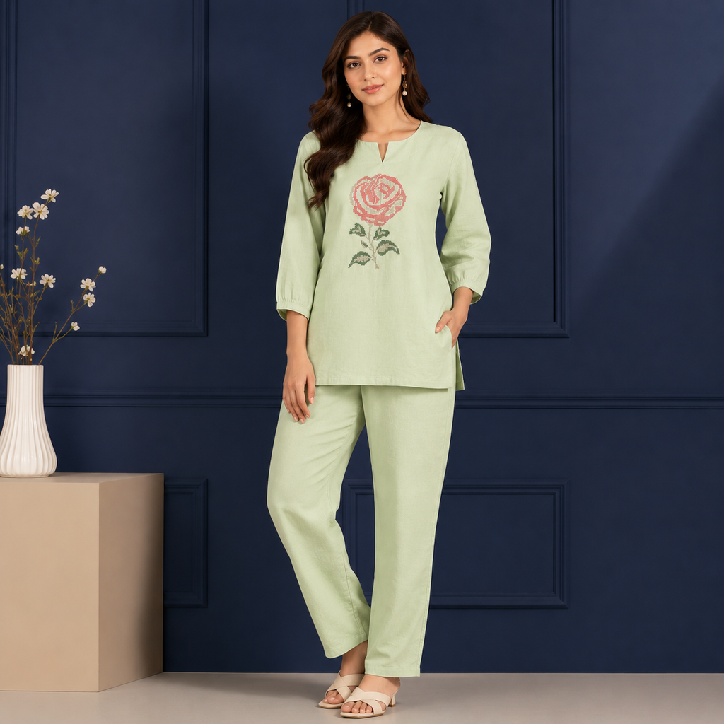 Rosé Bloom Embroidered Co-ord Set