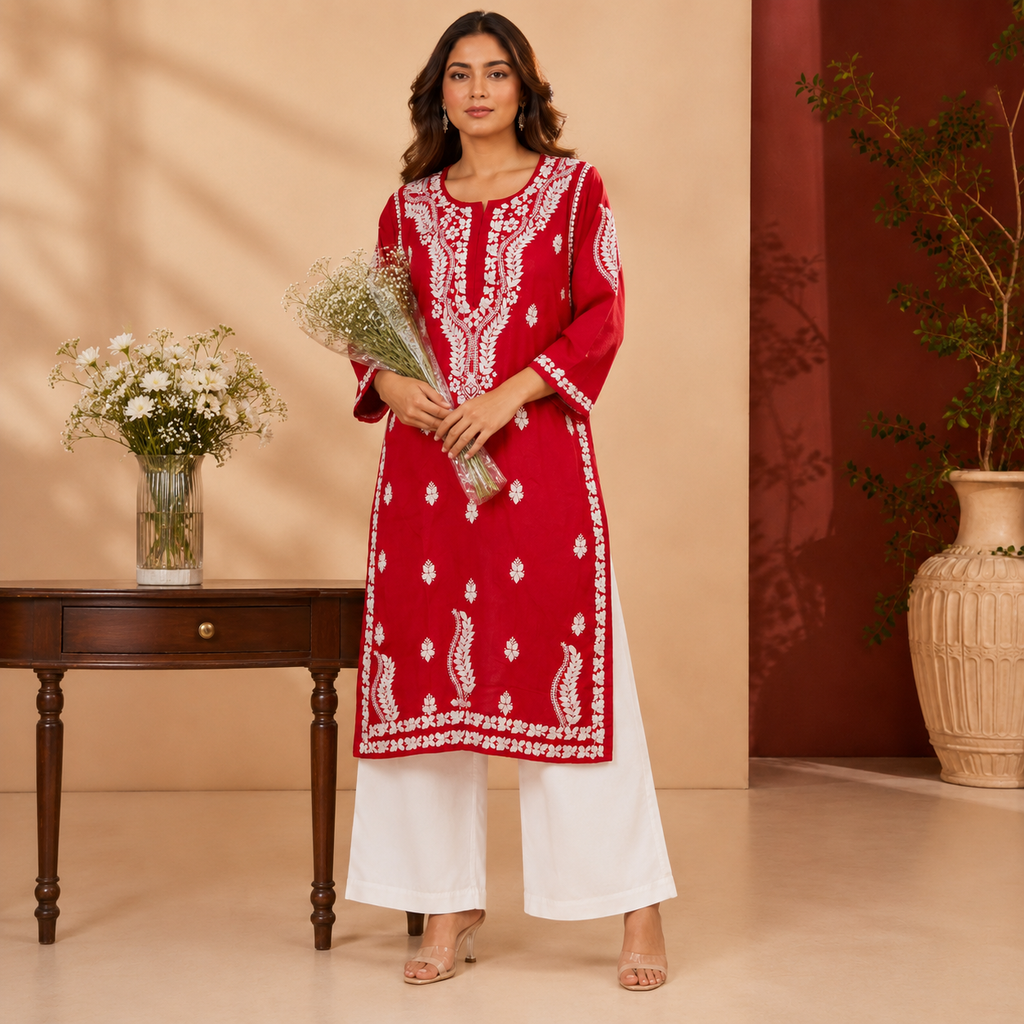 Hand-Embroidered Modal Kurta
