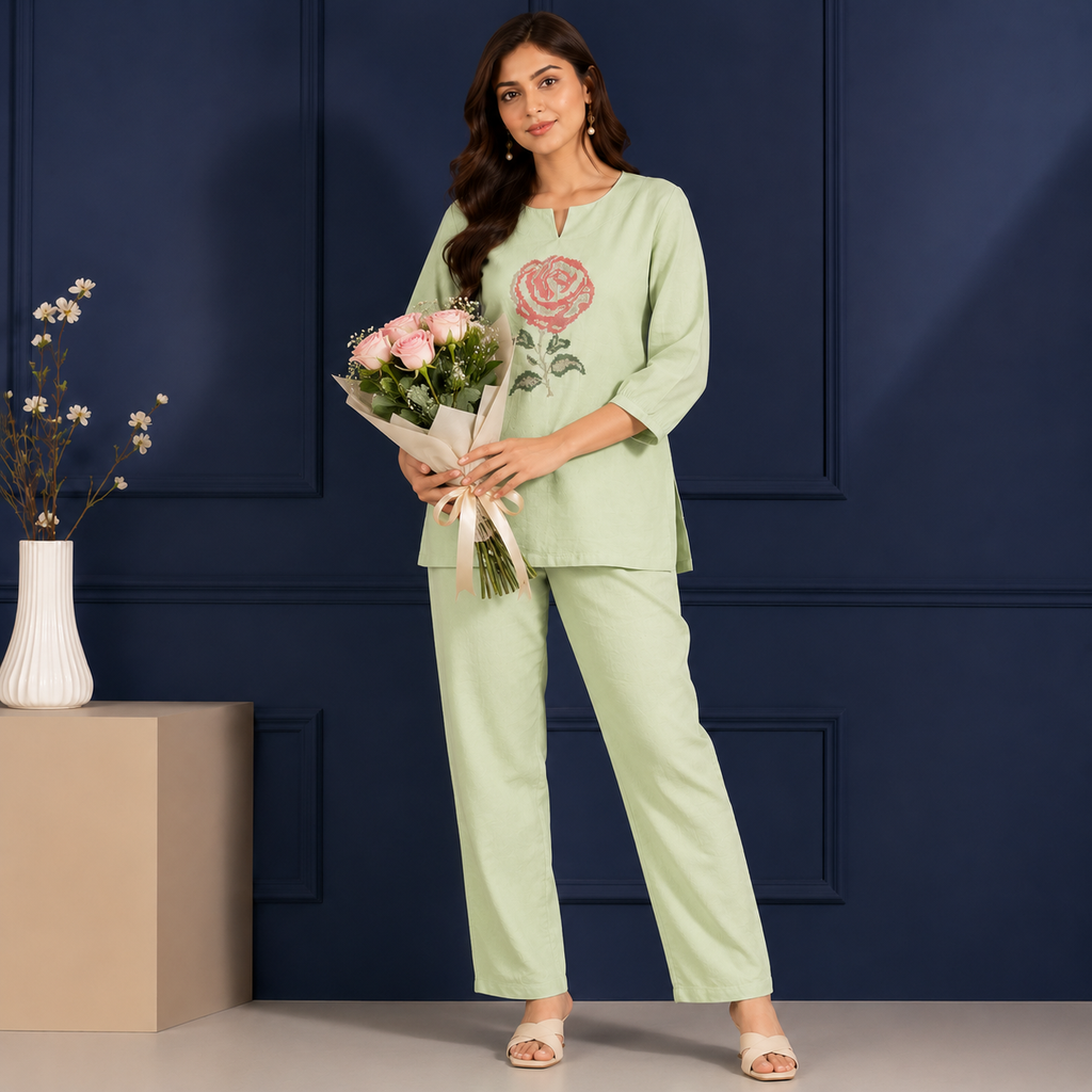 Rosé Bloom Embroidered Co-ord Set
