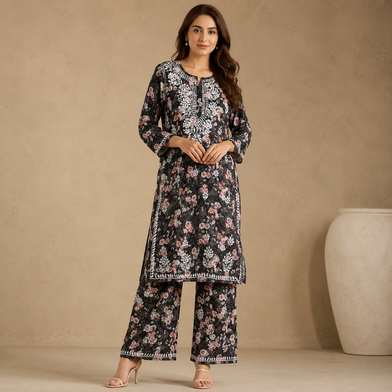 Floral Chikankari Pant Set
