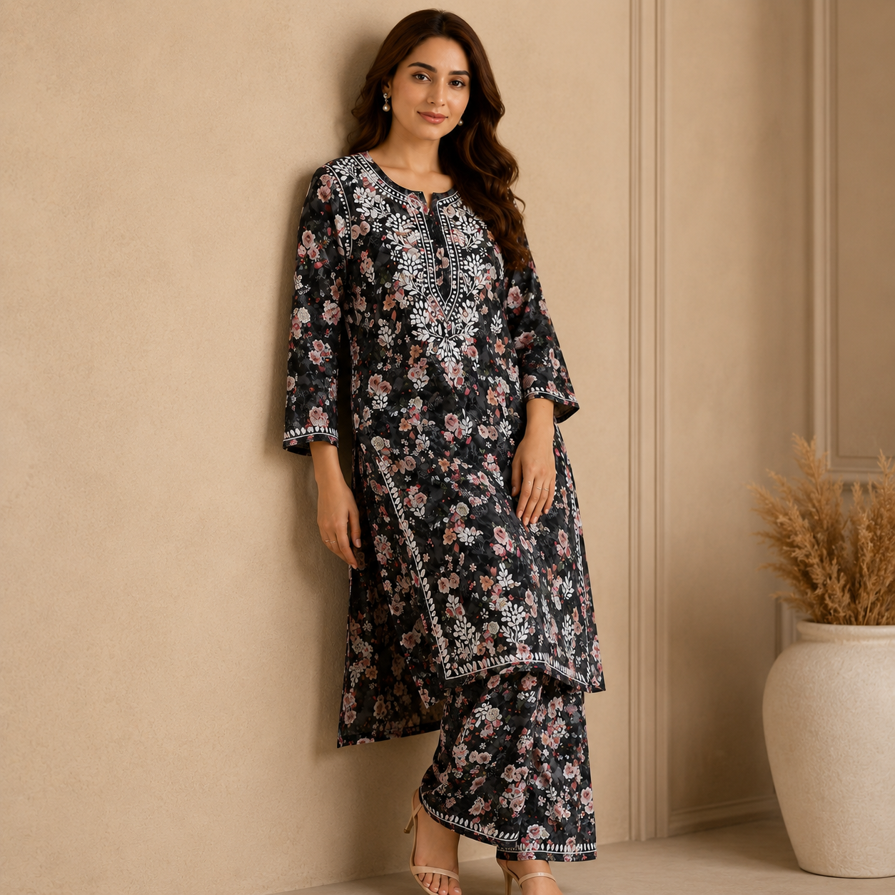 Floral Chikankari Pant Set