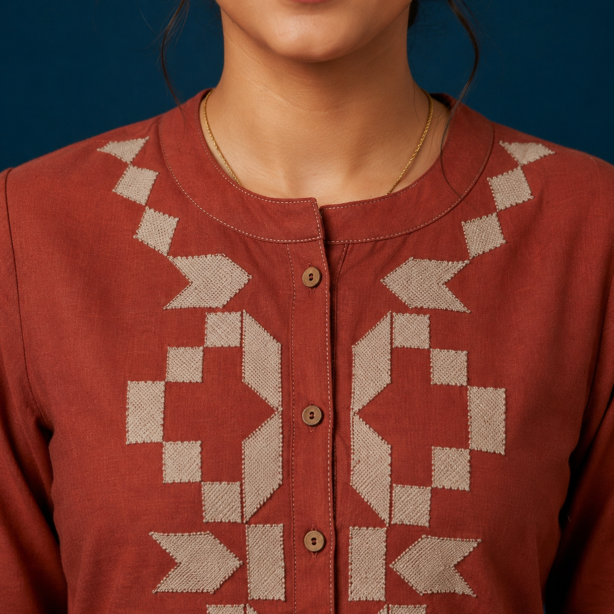 Rust Embroidered Short Kurti