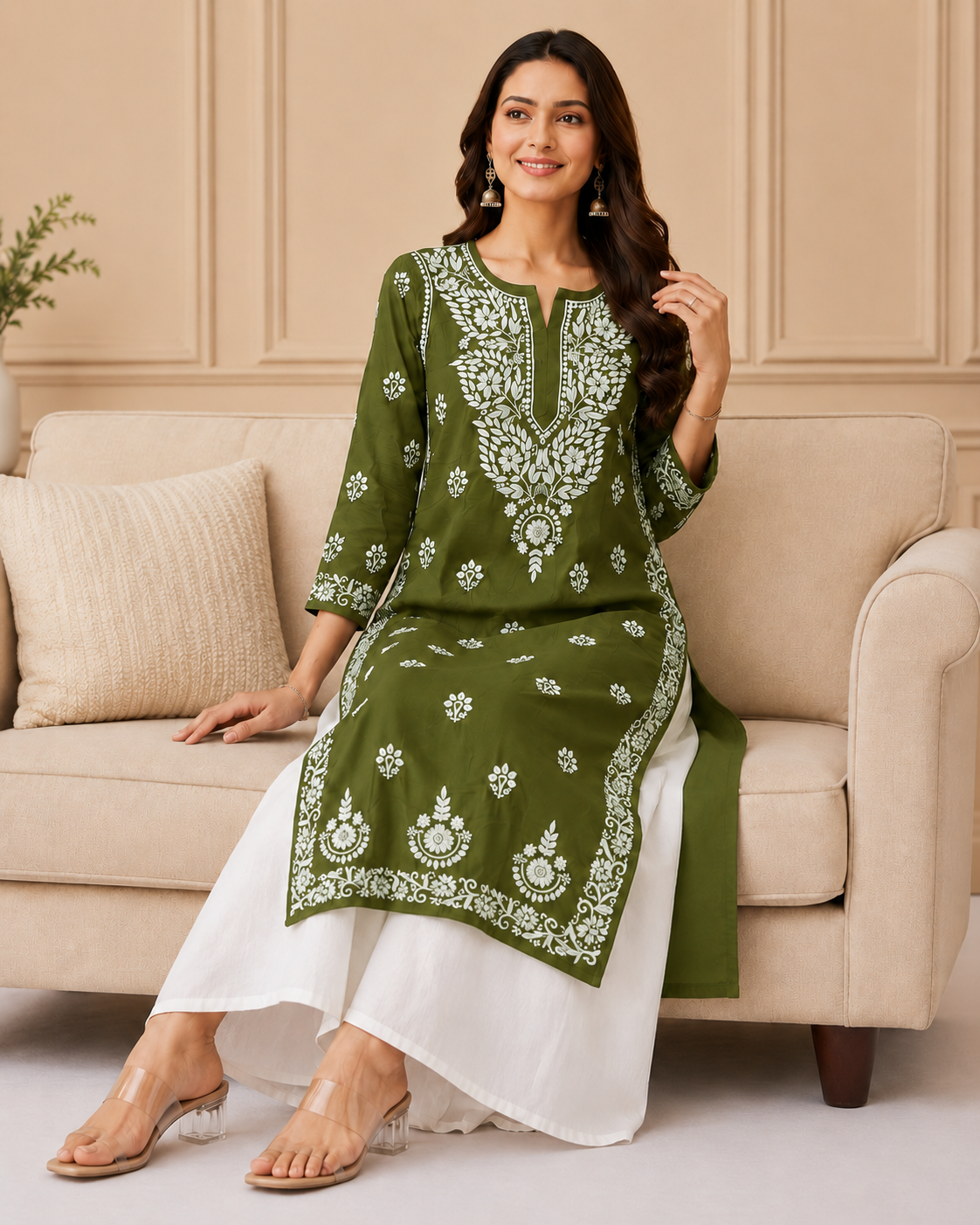 Hand-Embroidered Modal Kurta  Description: