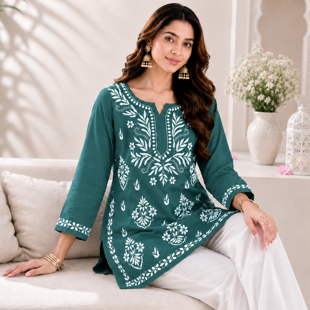 Modal Chikankari Short Kurti