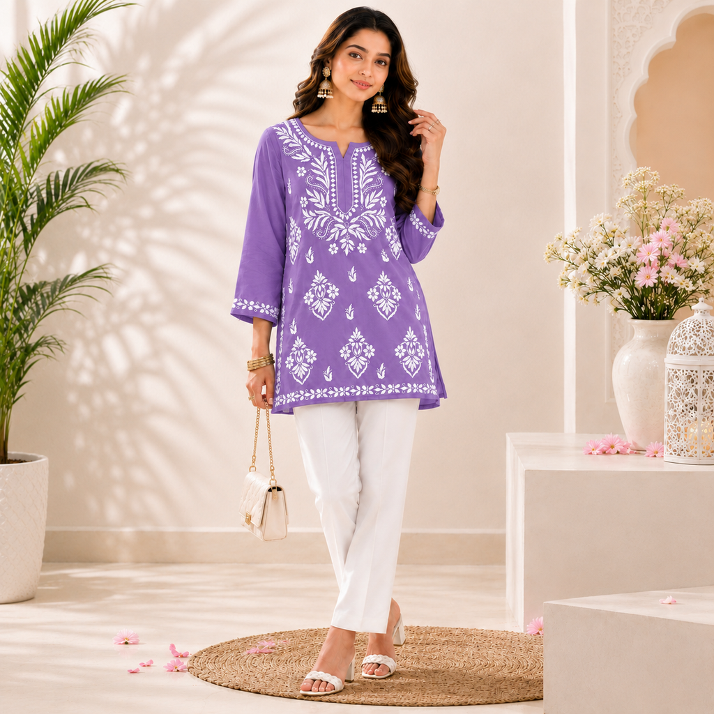 Modal Chikankari Short Kurti