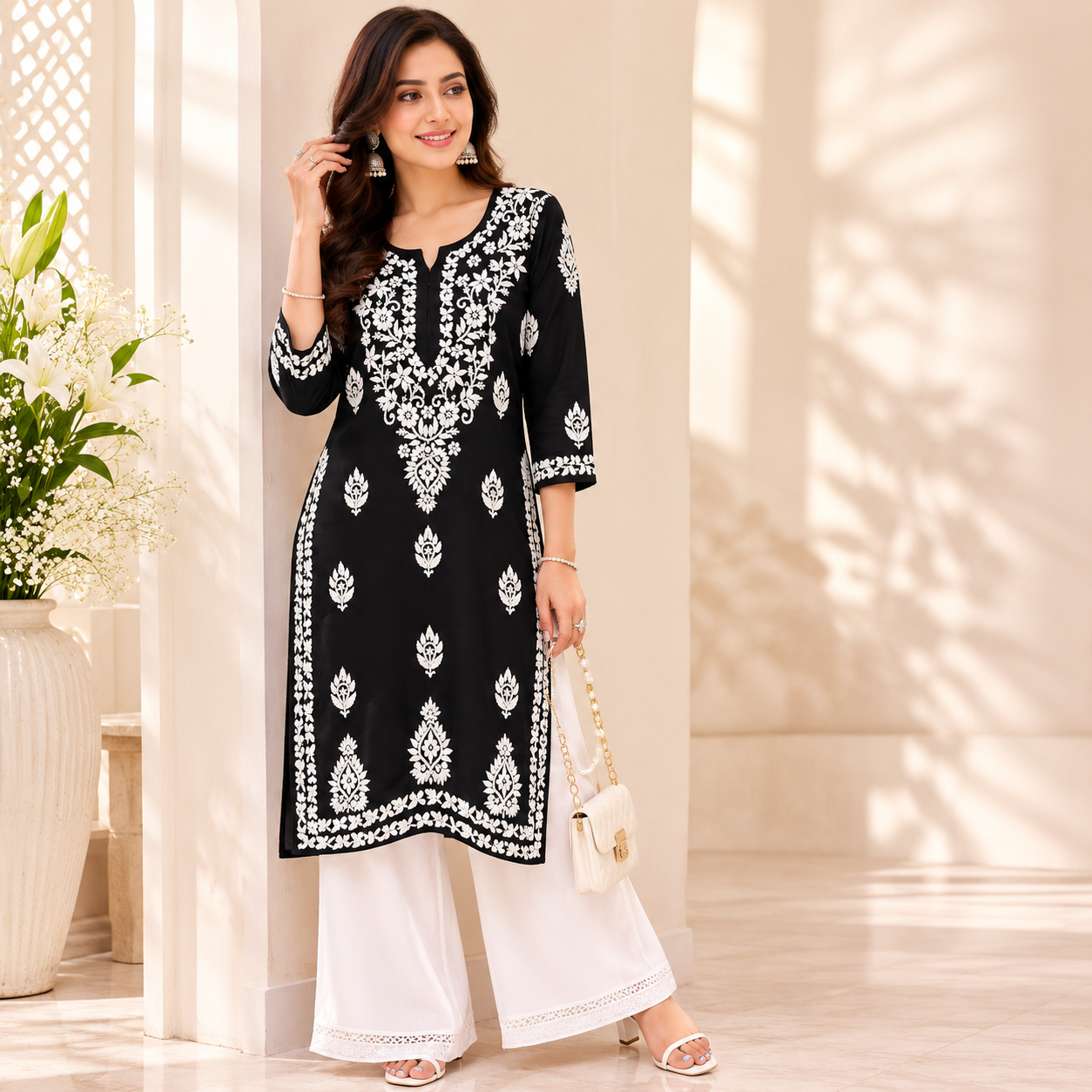 Hand-Embroidered Modal Kurta