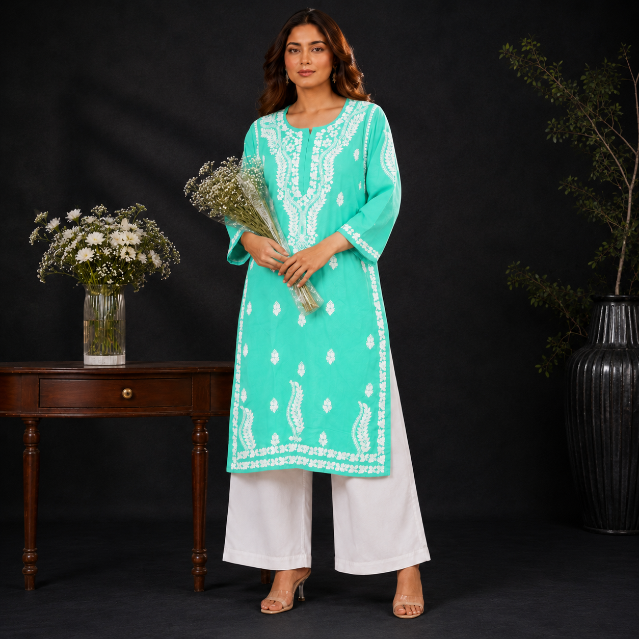 Hand-Embroidered Modal Kurta
