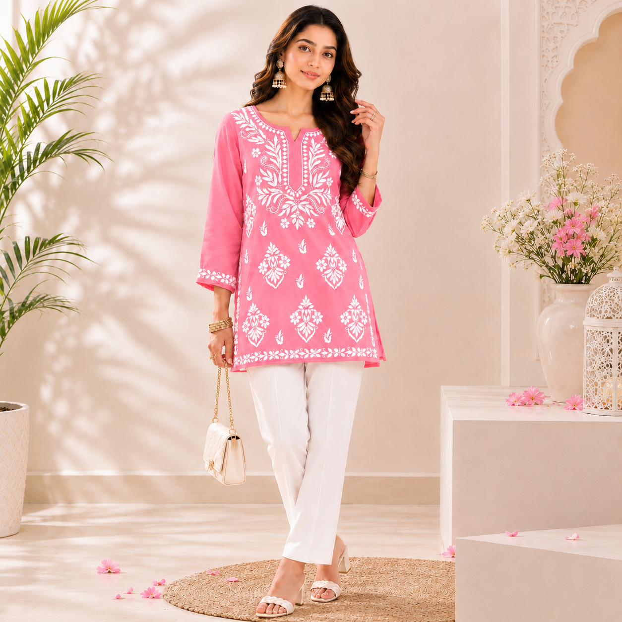 Modal Chikankari Short Kurti