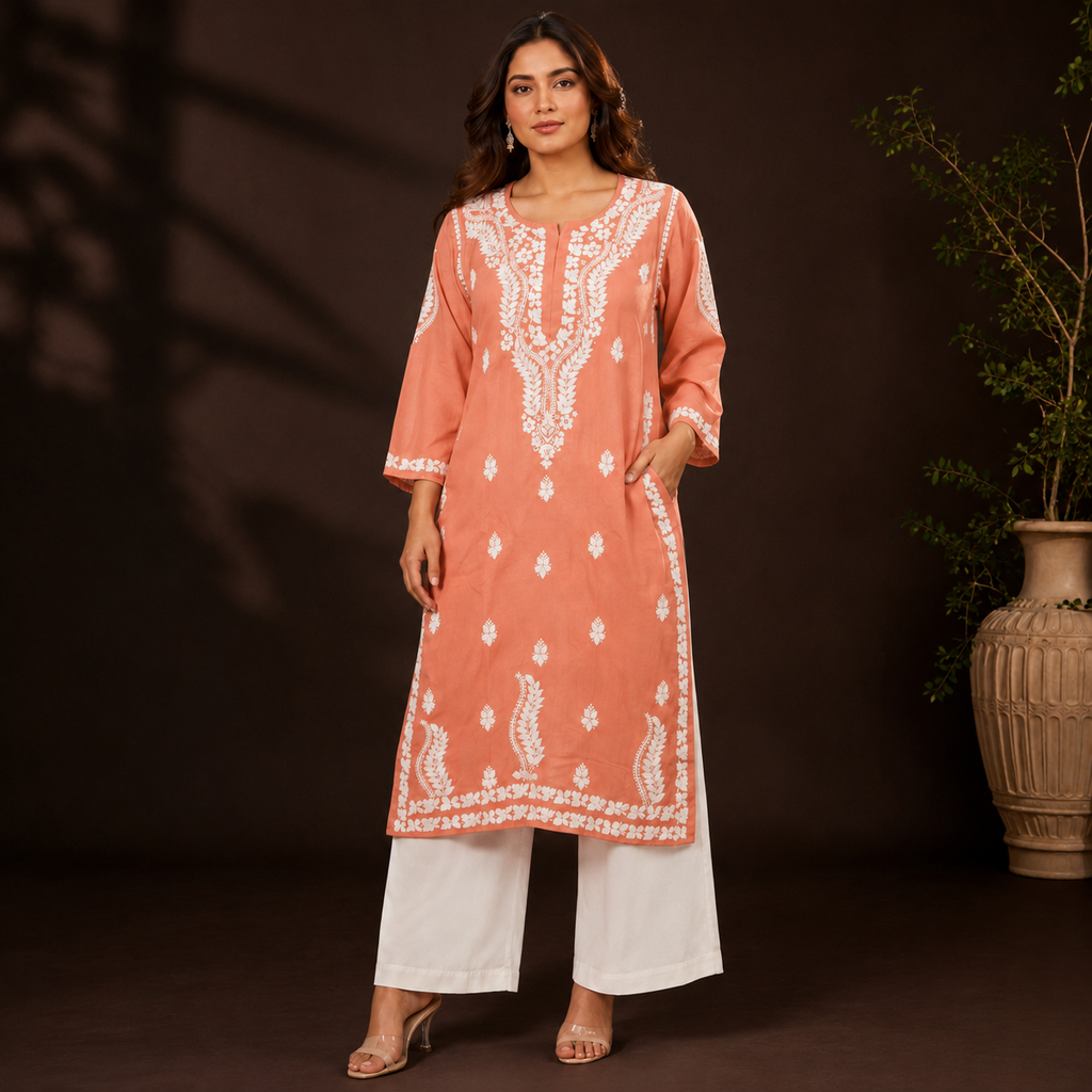 Hand-Embroidered Modal Kurta
