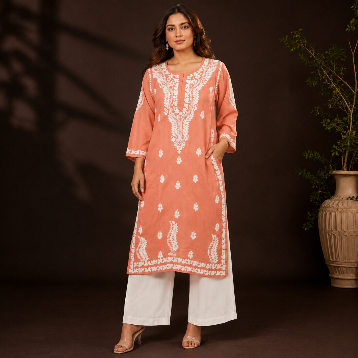 Hand-Embroidered Modal Kurta