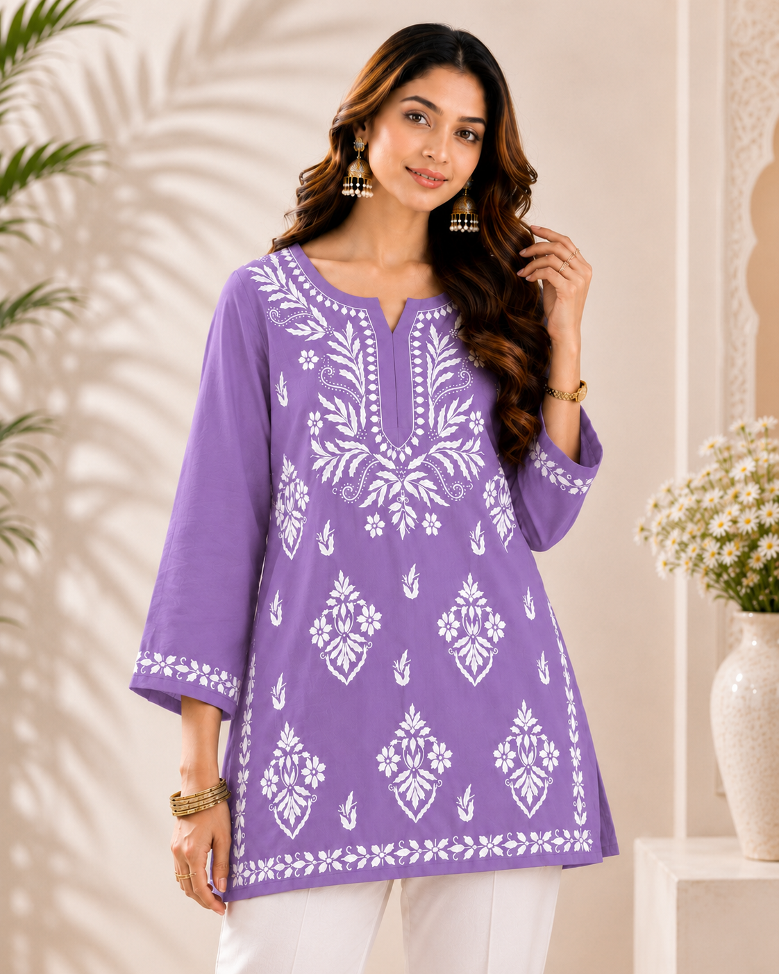 Modal Chikankari Short Kurti