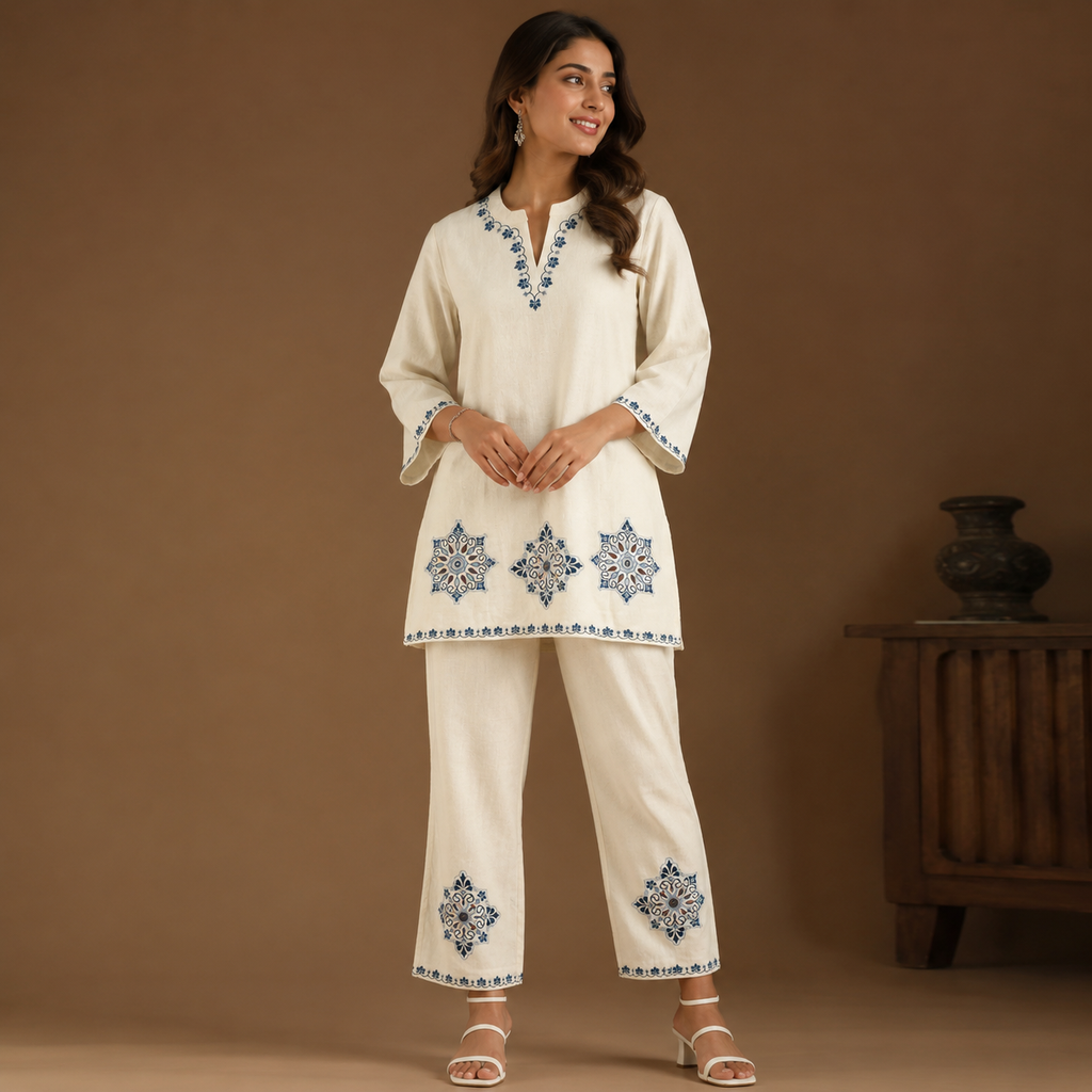 Ivory Bloom Embroidered Cord Set