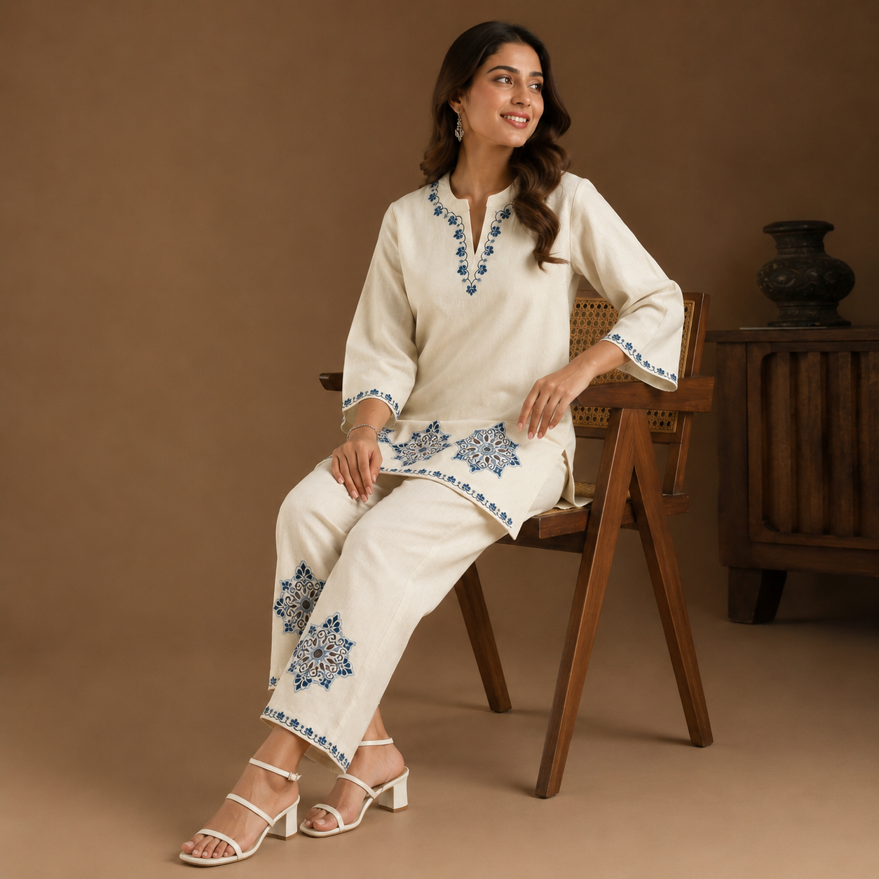 Ivory Bloom Embroidered Cord Set