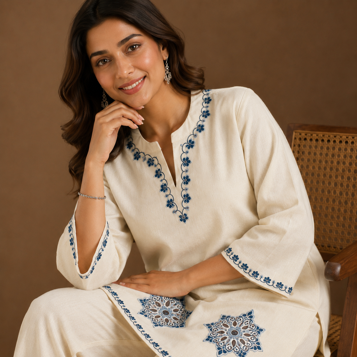 Ivory Bloom Embroidered Cord Set