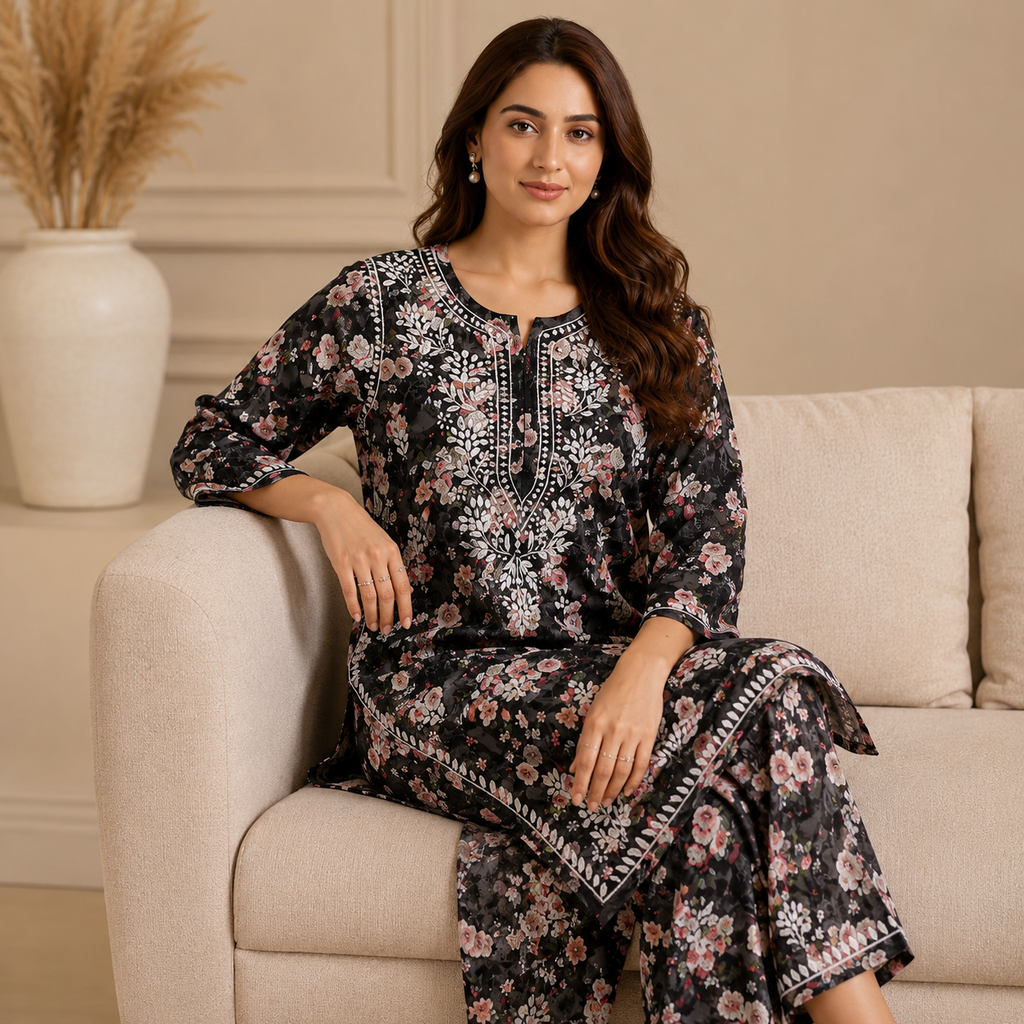 Floral Chikankari Pant Set