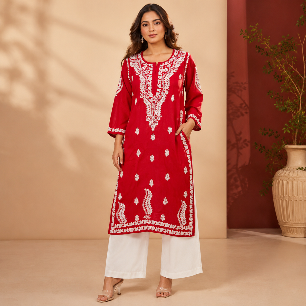 Hand-Embroidered Modal Kurta