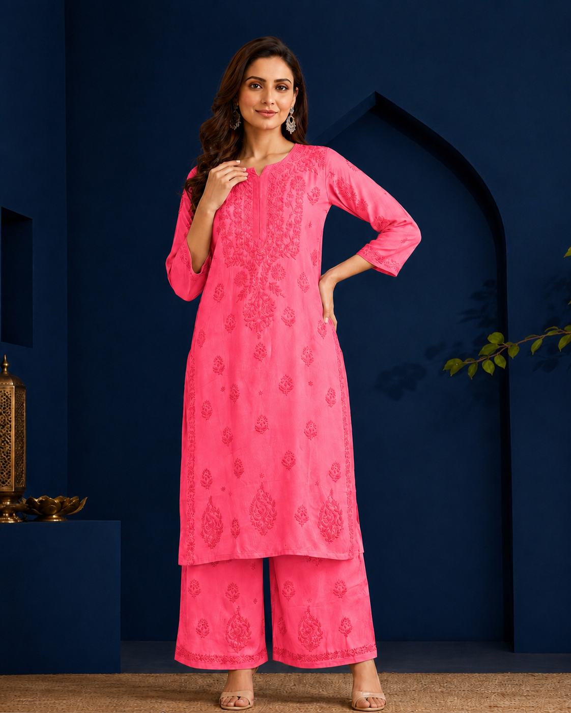 Muslin Chikankari Pant Set