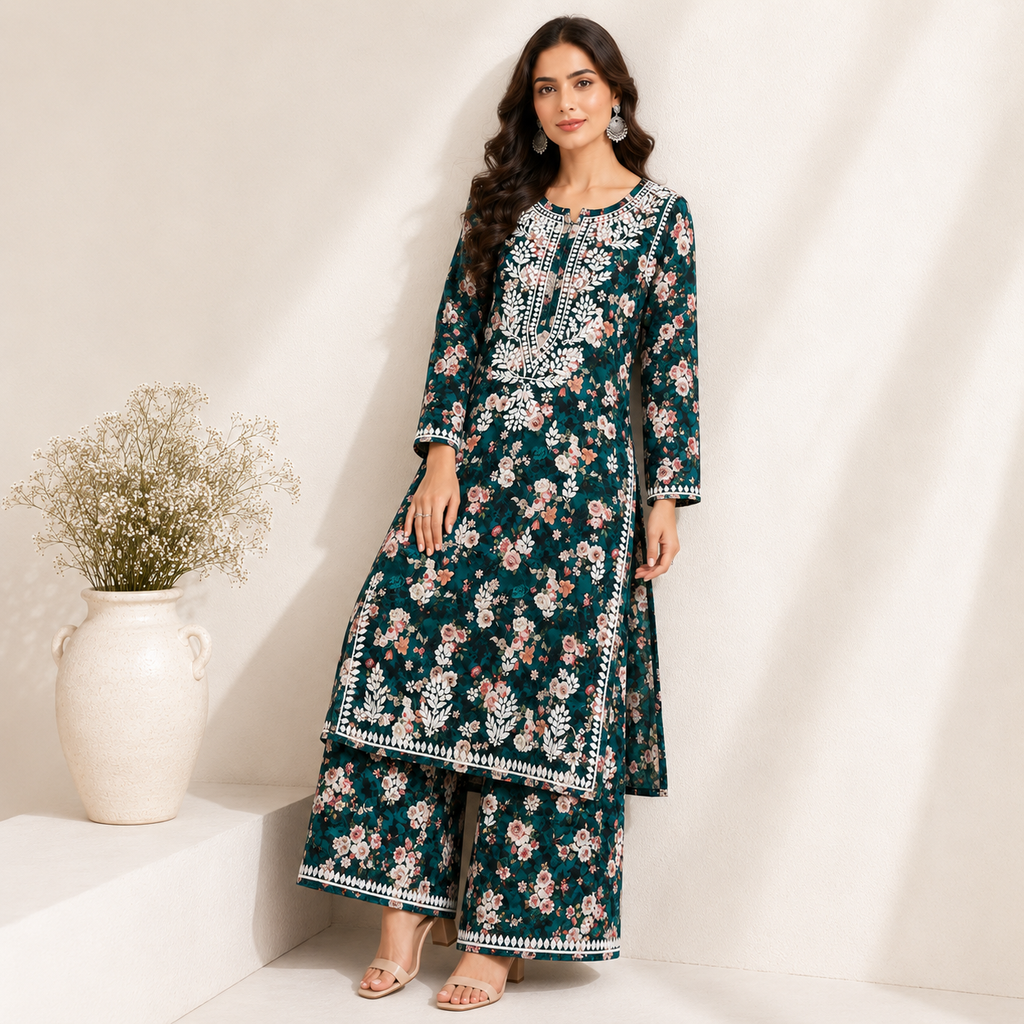 Floral Chikankari Pant Set