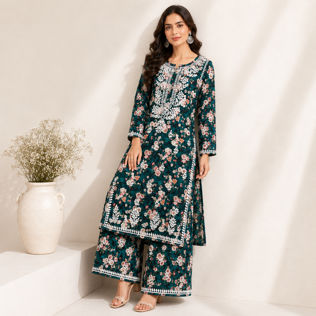 Floral Chikankari Pant Set