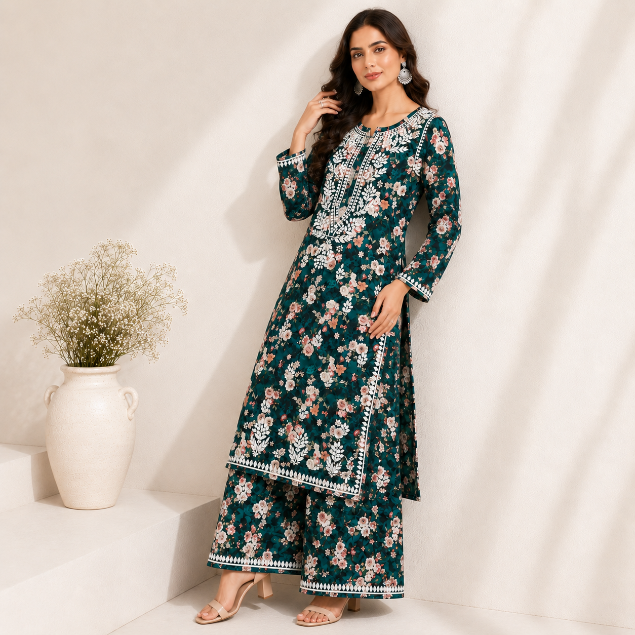 Floral Chikankari Pant Set