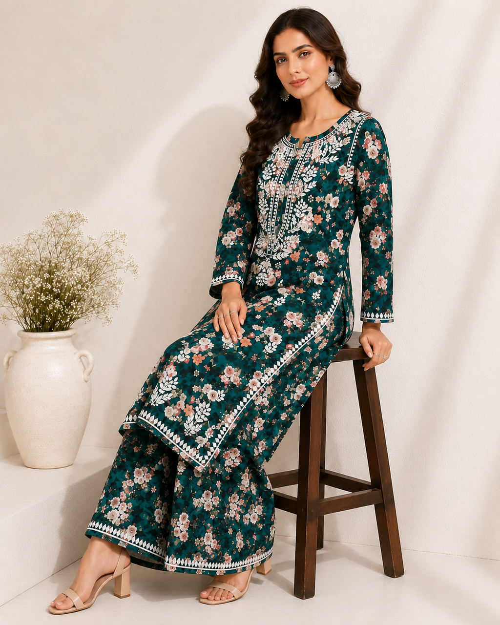 Floral Chikankari Pant Set
