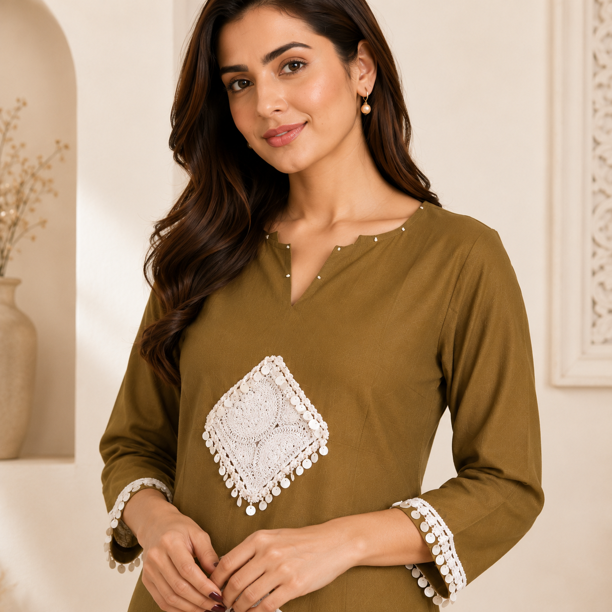 Olive Charm Embellished Kurta Set