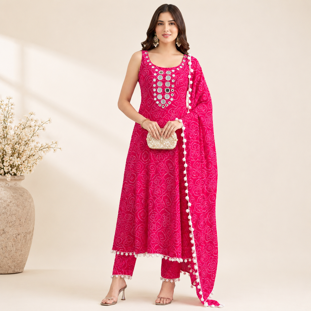 Bandhani Print Anarkali Suit Set