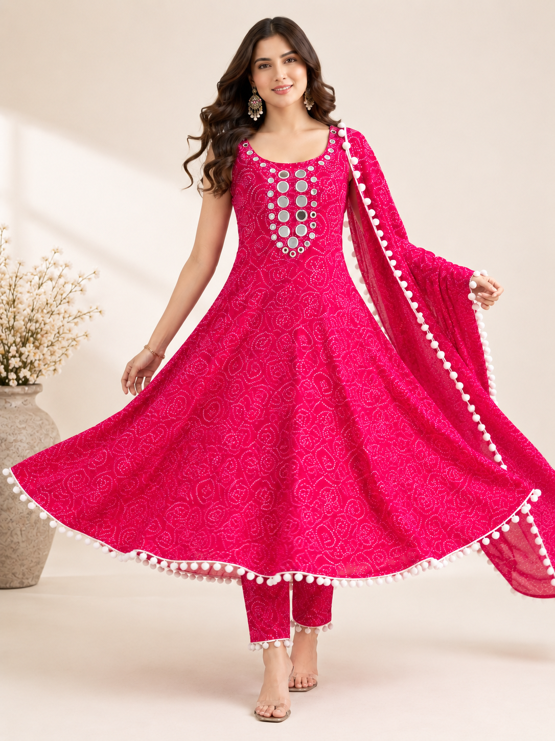 Bandhani Print Anarkali Suit Set