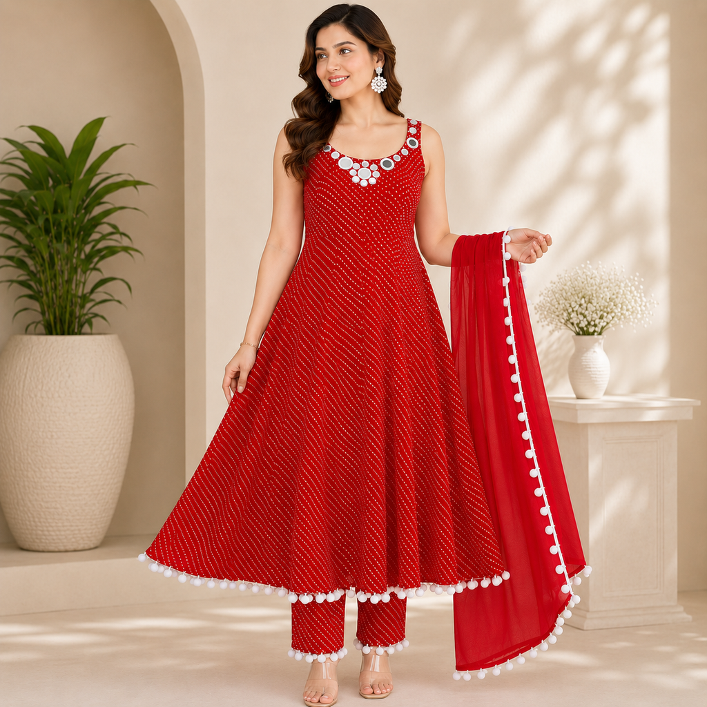 Leheriya Mirror Anarkali Set