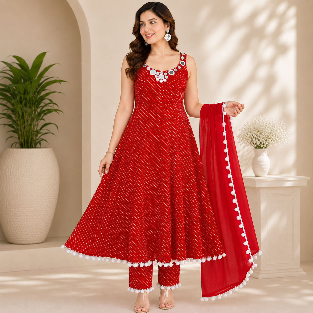 Leheriya Mirror Anarkali Set