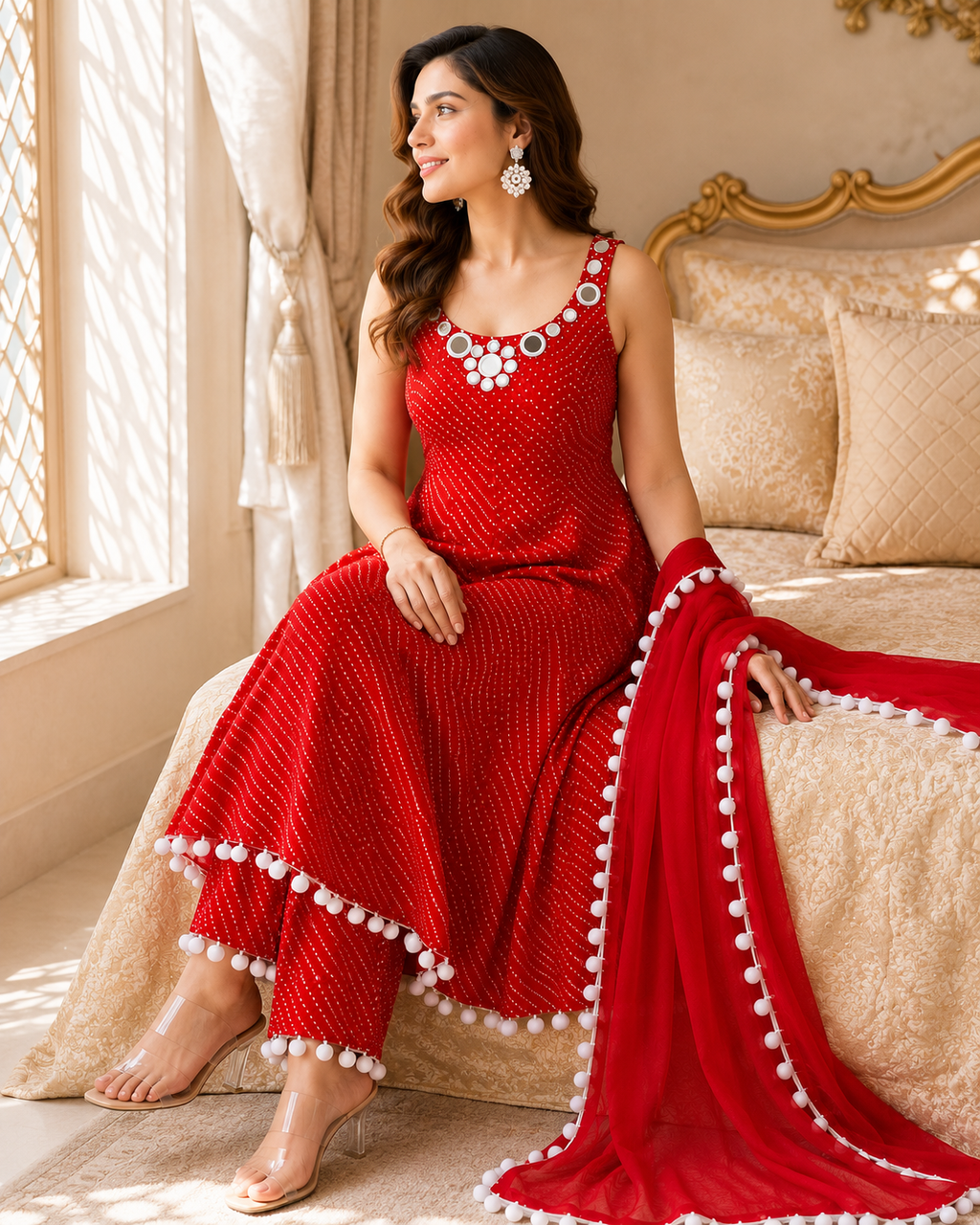 Leheriya Mirror Anarkali Set