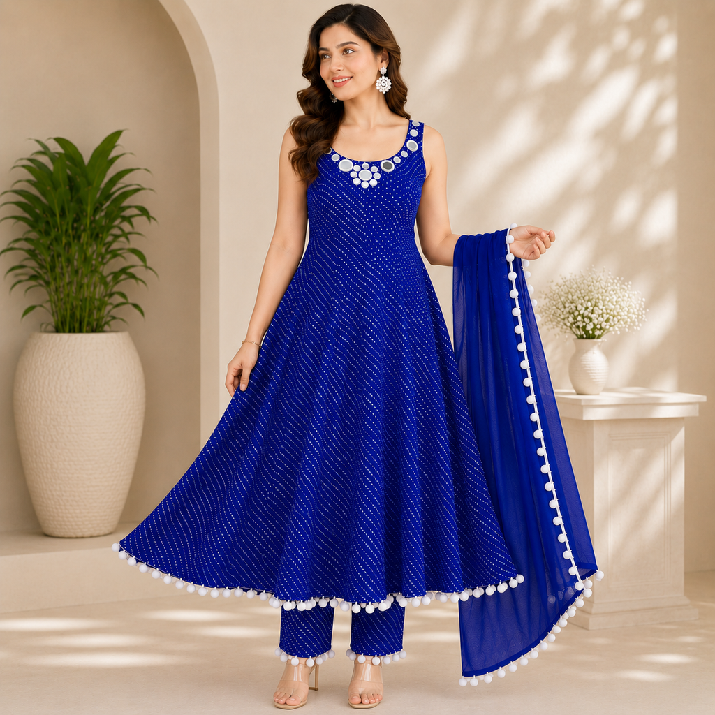 Leheriya Mirror Anarkali Set
