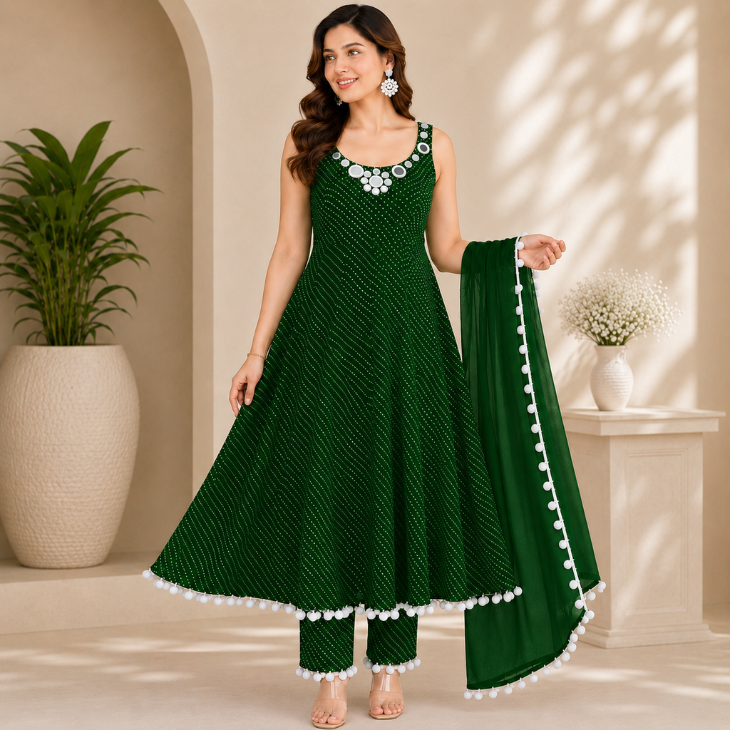 Leheriya Mirror Anarkali Set