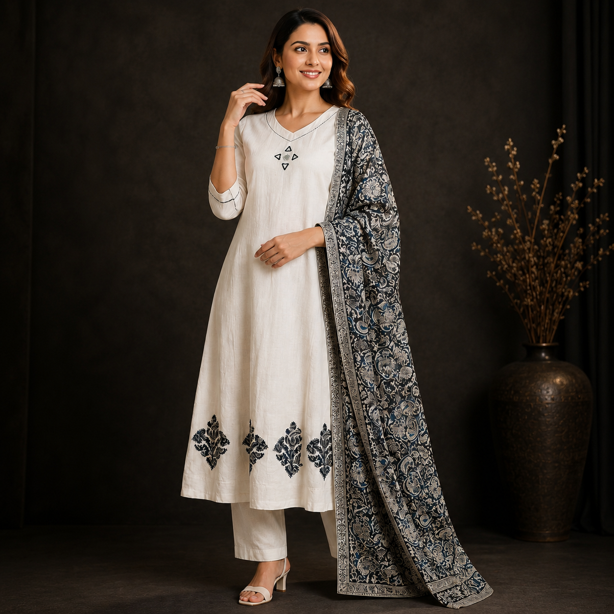 Ivory Applique Anarkali Set