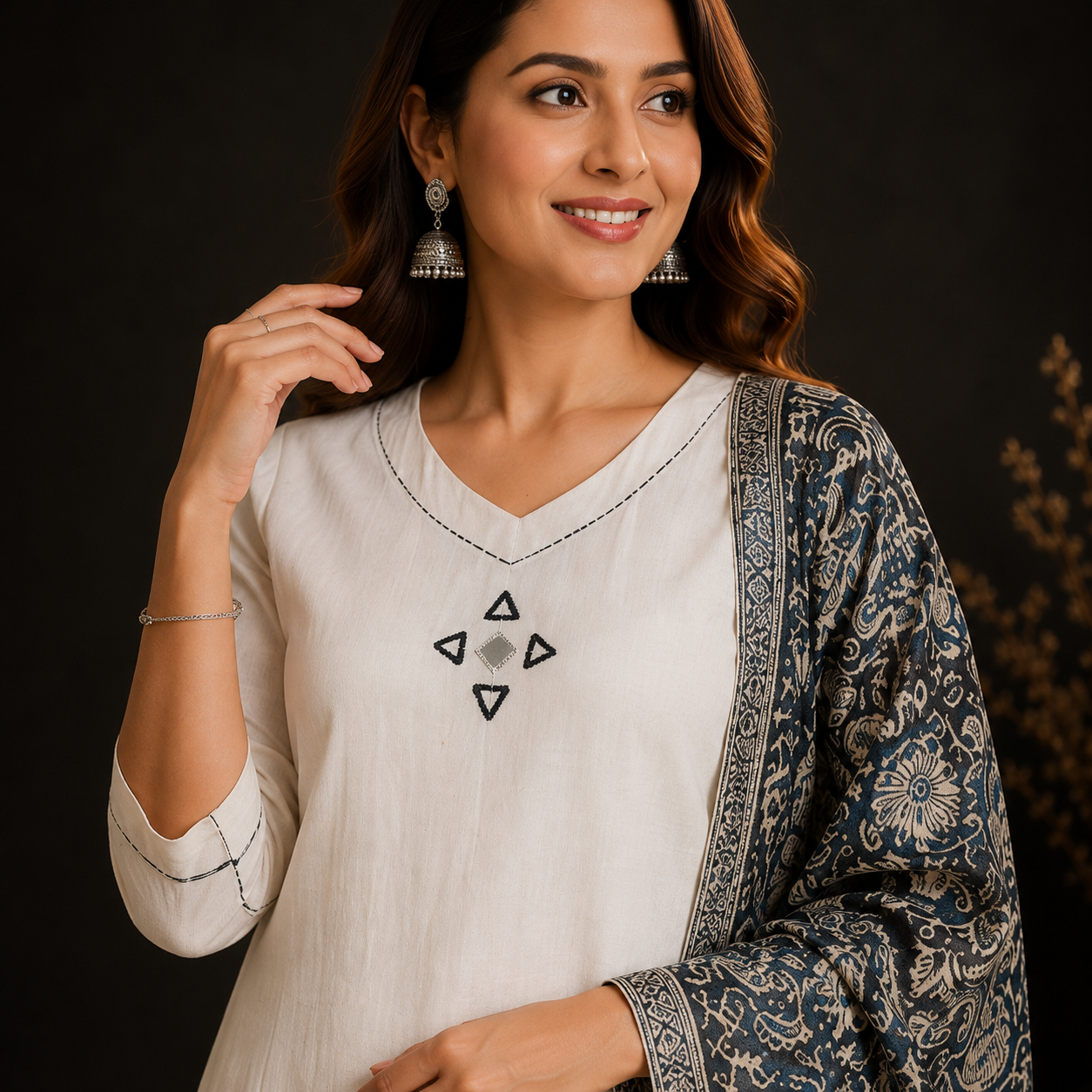 Ivory Applique Anarkali Set
