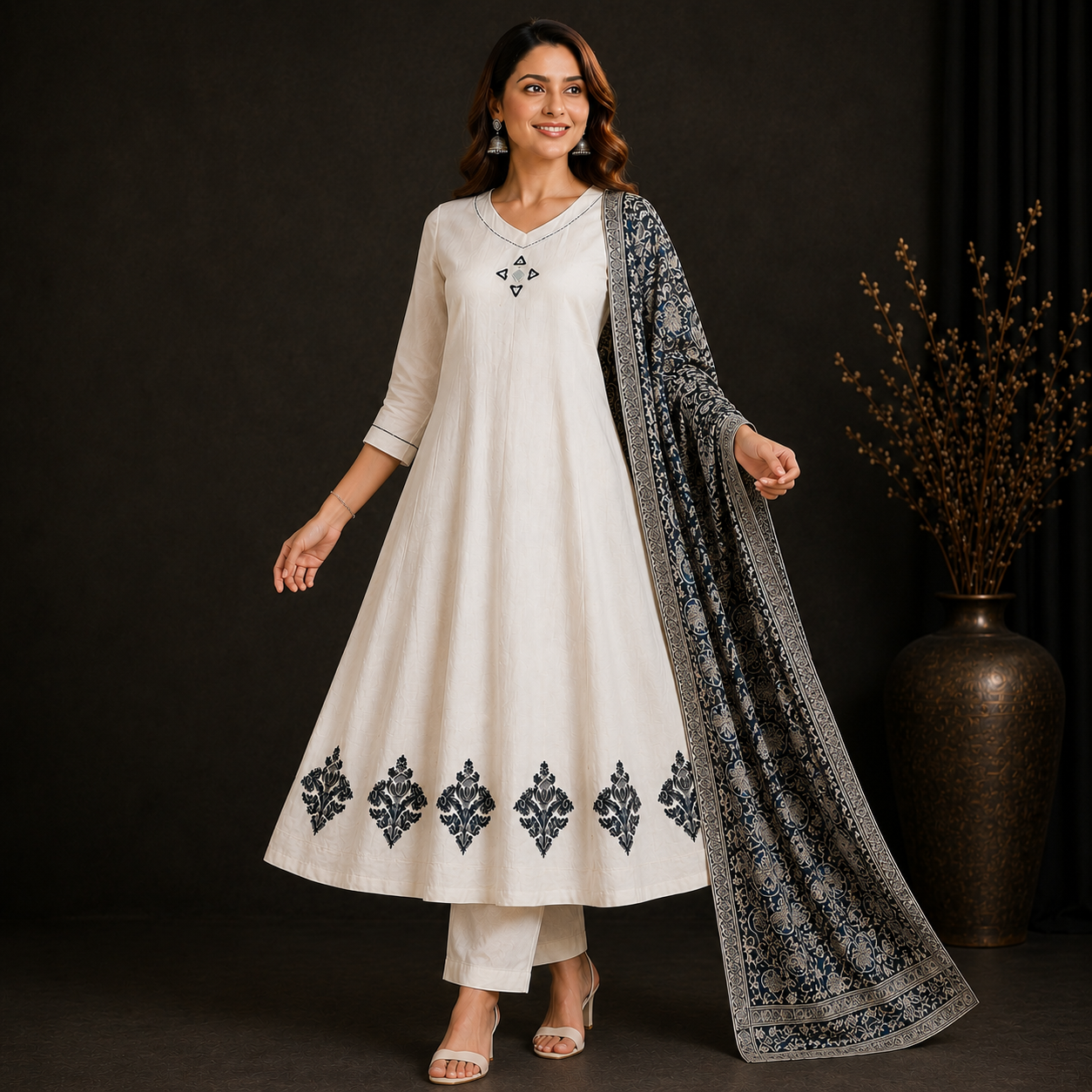 Ivory Applique Anarkali Set