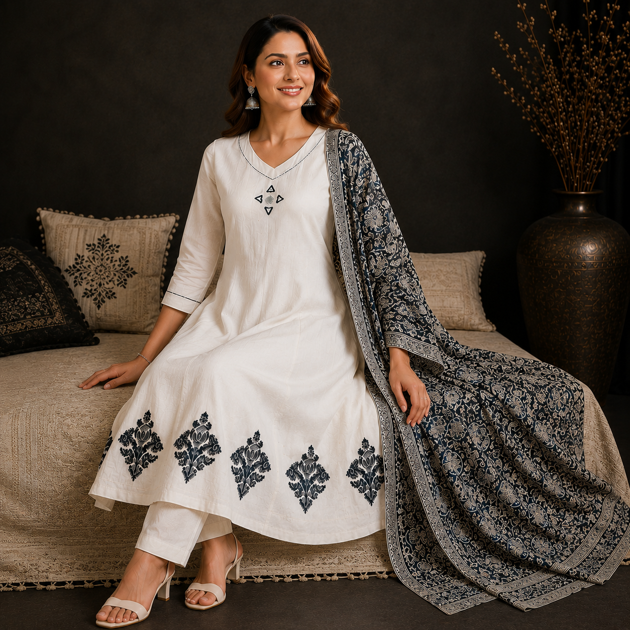 Ivory Applique Anarkali Set