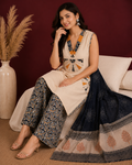 Ivory Applique Art Cotton 3-Piece Suit Set