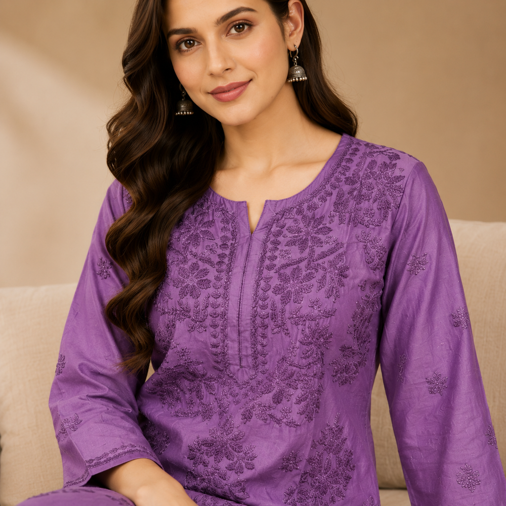 Chanderi Chikankari Pant Set
