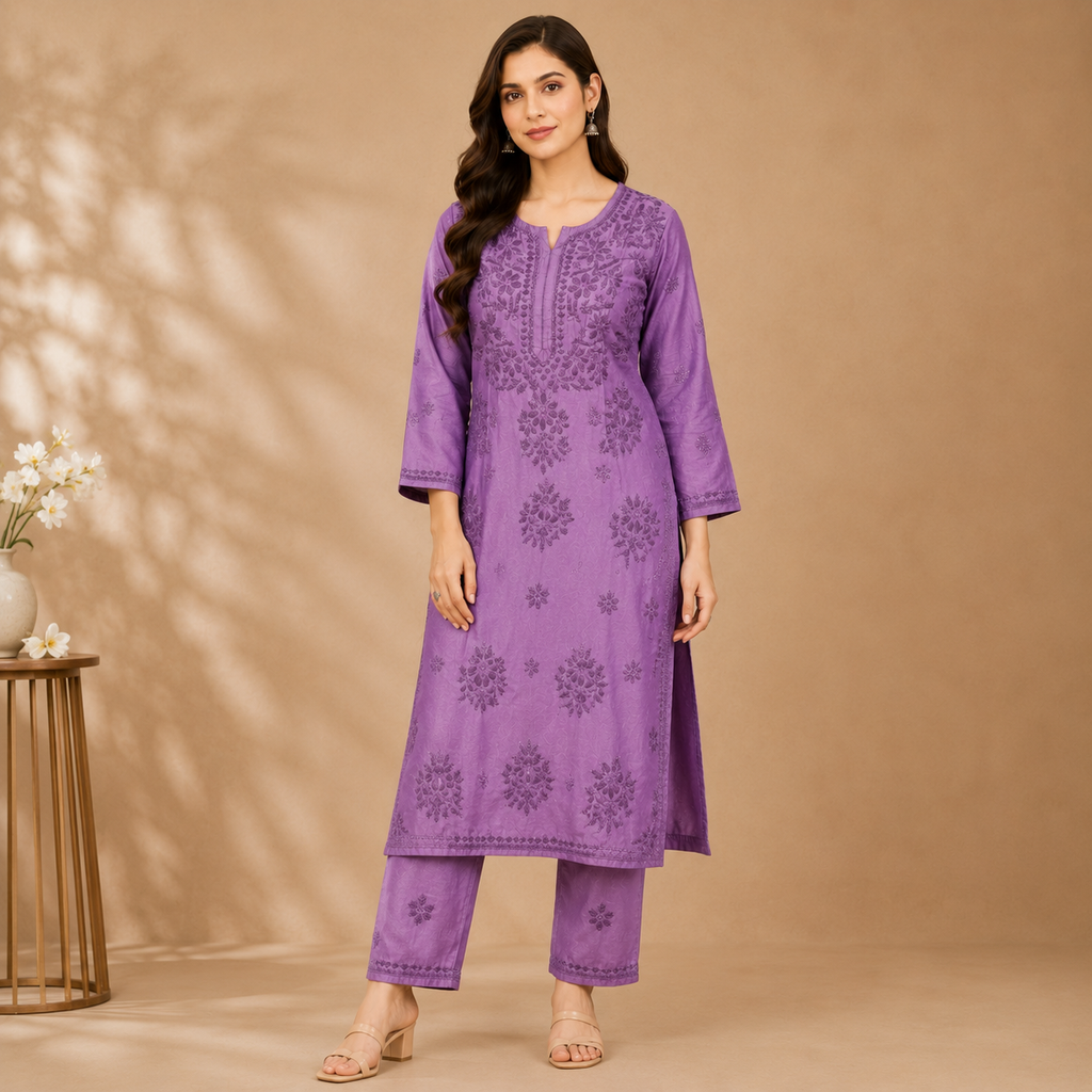 Chanderi Chikankari Pant Set