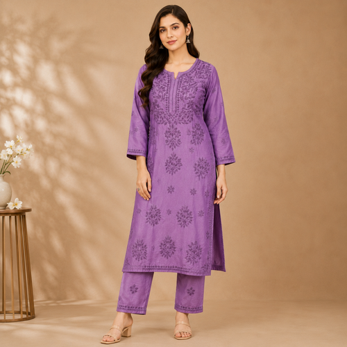 Chanderi Chikankari Pant Set