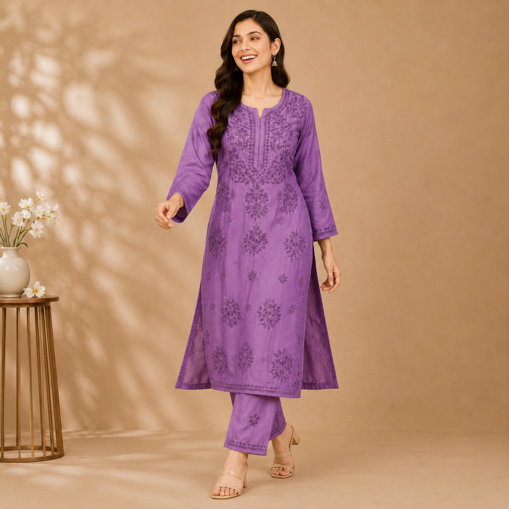Chanderi Chikankari Pant Set