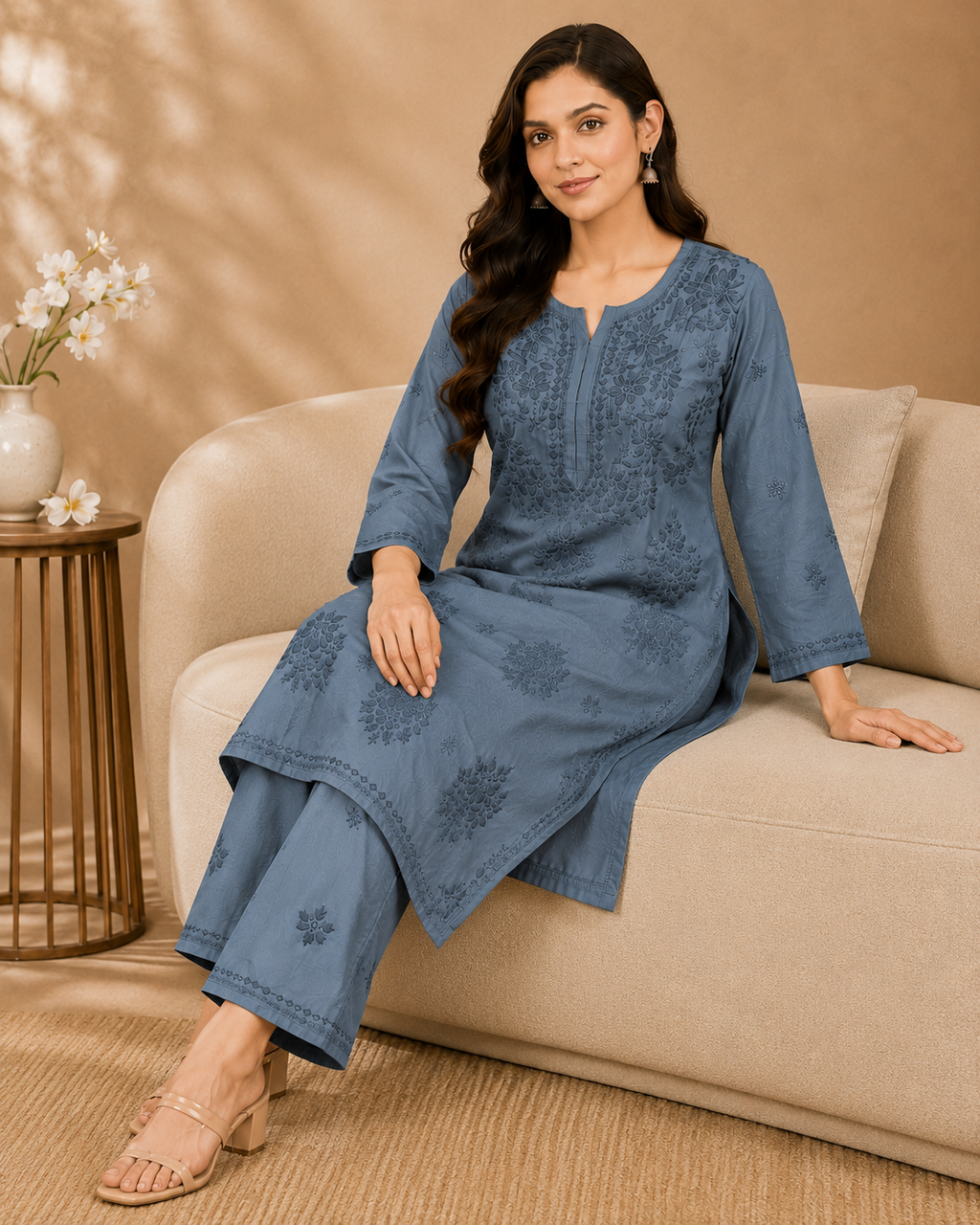 Chanderi Chikankari Pant Set