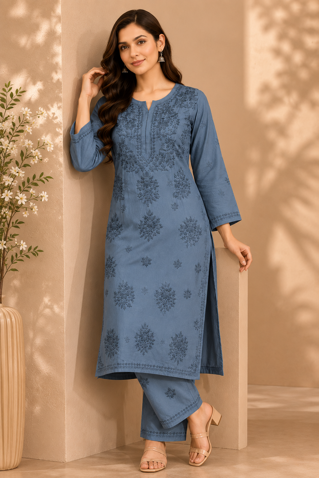Chanderi Chikankari Pant Set