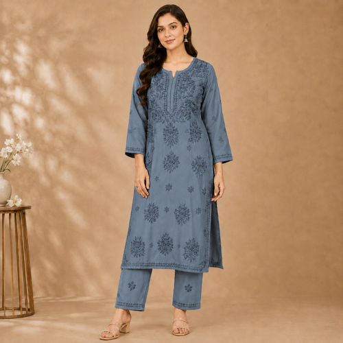 Chanderi Chikankari Pant Set