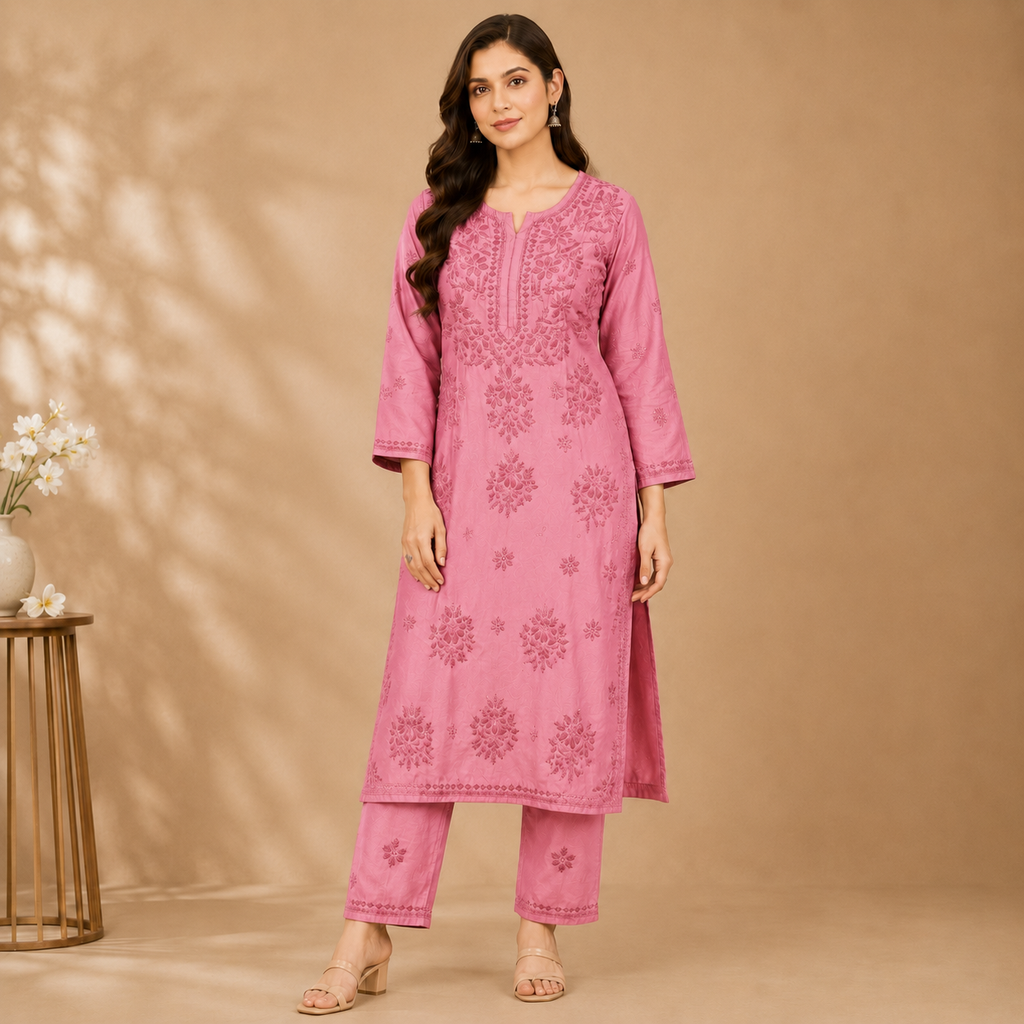 Chanderi Chikankari Pant Set