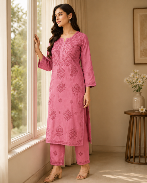 Chanderi Chikankari Pant Set
